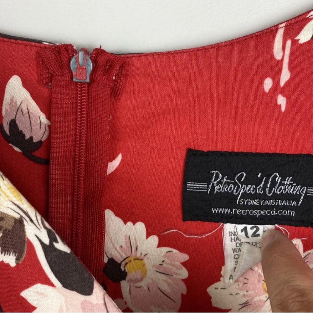 Retrospec’d Vintage Floral Dress Red Fit & Flare Pleated Rockabilly 50s SzM 12 - Picture 8 of 9